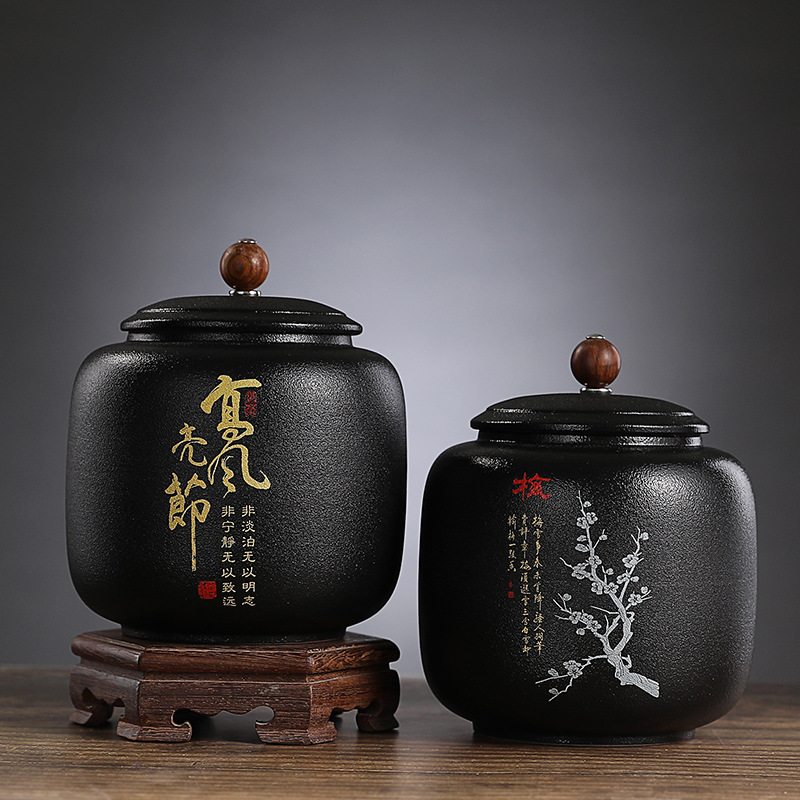 Black Ceramic Sealed tea can G - Coffee Tea Font 评论和价格